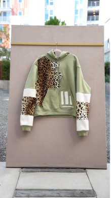 Leopard Luxe Pastel Green Custom Hoodie with Rhinestone Cords