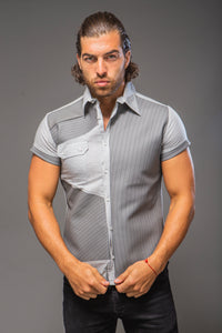 Customized Gray Leather Accented Shirt | Gray Expressionz | Tsion Tyeese